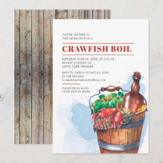 Invitation Été Famille Crawfish Boire Fête de fruits de mer (Devant / Derrière)