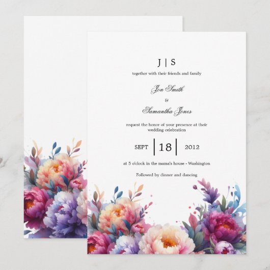 Invitation été fleuri et coloré (Devant / Derrière)