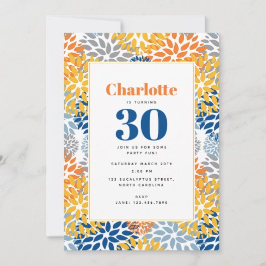 Invitation Été Floral Abstrait Couleurs vives Anniversaire (Devant)