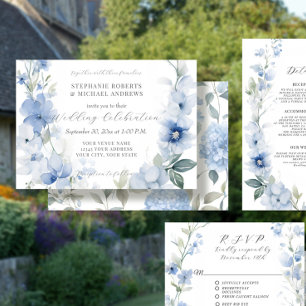 Invitation Été Floral Bleu et blanc Mariage élégant