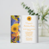 Invitation Été Floral Bleu Fleurs Jaunes Fête Anniversaire (Debout devant)