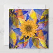 Invitation Été Floral Bleu Fleurs Jaunes Fête Anniversaire (Dos)