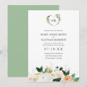 Invitation Été Floral Orange Botanographie Monogramme Mariage (Devant / Derrière)