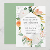 Invitation Été Floral Orange Mariage botanique géométrique (Devant / Derrière)