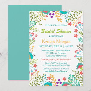 Invitation Été Fraîche Florale Turquoise Fête des mariées ble