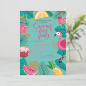 Invitation Été, Fruits, Flamant rose feuille de palme fête d' (Debout devant)