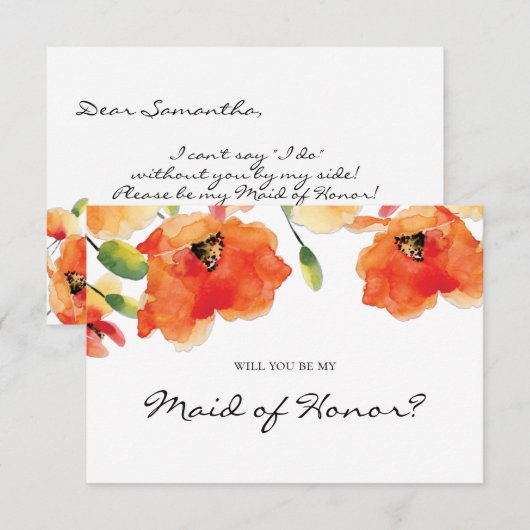 Invitation Été Golden Poppy Bridesmaid Maid of Honor (Devant / Derrière)