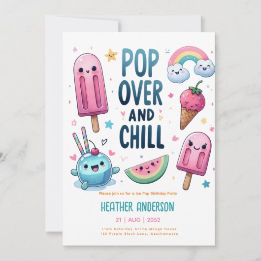 Invitation Été Ice Pop Popsicle Crème de glace Anniversaire E (Devant)