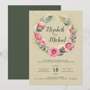 Invitation Été indien   Mariage aux pivoines roses à l'aquare
