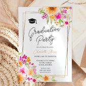 Invitation Été jardin fleuri or script graduation