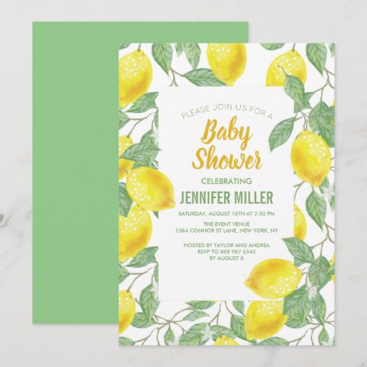 Invitation Été jaune citron doux.                      (Devant / Derrière)