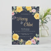 Invitation Été jaune rose menthe marine bleu péréales Mariage (Debout devant)