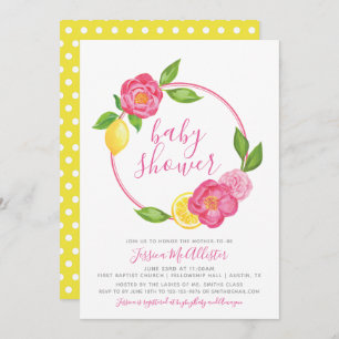 Invitation Été Lemon Jaune Floral Roses Baby shower féminin