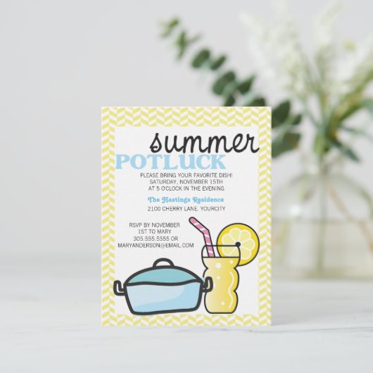 Invitation Été lumineux Potluck (Debout devant)