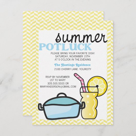 Invitation Été lumineux Potluck (Devant / Derrière)