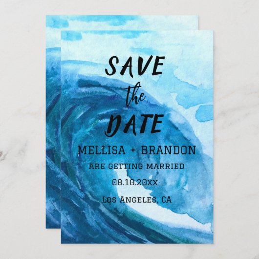 Invitation Eté Moderne L'Océan Vagues Elégante Plage Mariage (Devant / Derrière)