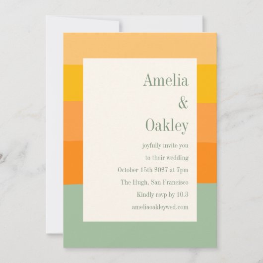 Invitation Été moderne Orange Sage Vert Mariage en bande (Devant)