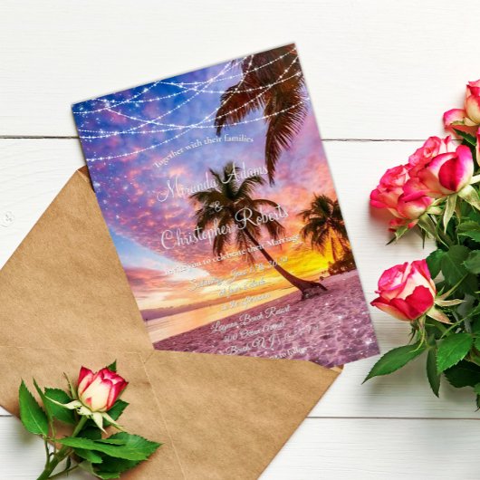 Invitation Eté moderne Sunset String Lights Beach Wedding