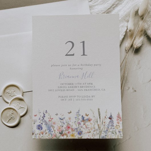 Invitation Eté Multicolor Fleur sauvage 21e fête d'anniversai