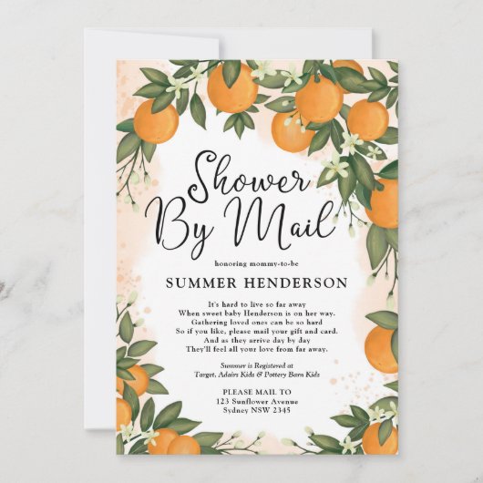 Invitation Eté Orange Citrus Baby shower Verdure Par Mail (Devant)