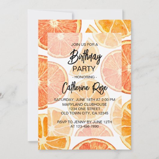 Invitation Eté Orange Citrus Slice Anniversaire (Devant)