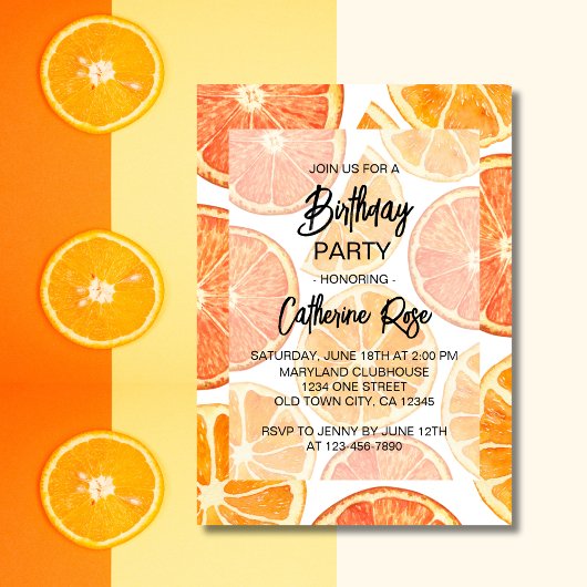 Invitation Eté Orange Citrus Slice Anniversaire