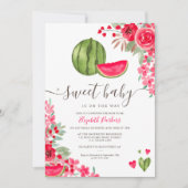 Invitation Eté pastèque baby shower d'aquarelle fleurie (Devant)