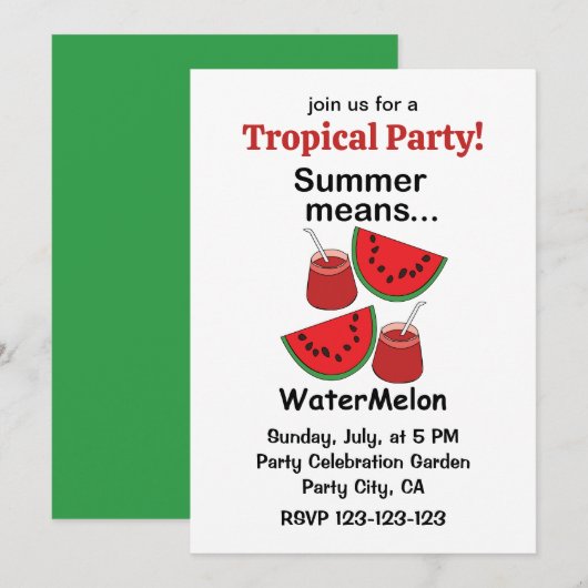 Invitation Été Pastèque Signifie Fête Tropicale Pastèque (Devant / Derrière)