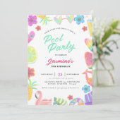 Invitation Été Piscine tropicale pour enfants Fête d'annivers (Debout devant)