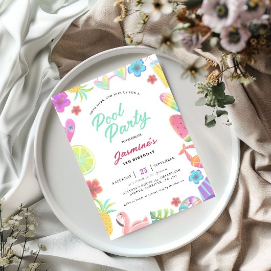 Invitation Été Piscine tropicale pour enfants Fête d'annivers