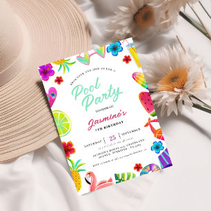 Invitation Été Piscine tropicale pour enfants Fête d'annivers