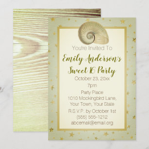 Invitation Eté Plage Coquillage Rustique Bois doux 16