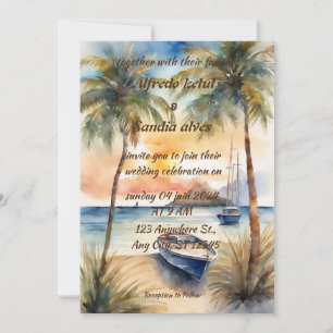Invitation été plage palmier tropical aquarelle mariage