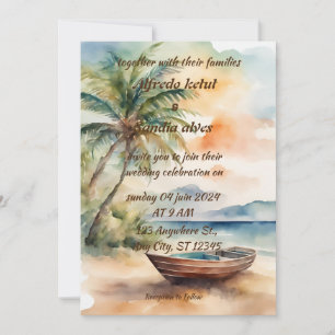 Invitation été plage palmier tropical aquarelle mariage