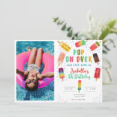 Invitation Eté pop crème glaces fête anniversaire piscine (Debout devant)