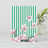 Invitation Été, printemps, imprimé de magnolia à rayures vert (Debout devant)