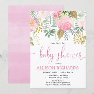 Invitation Été printemps rose or fille baby shower