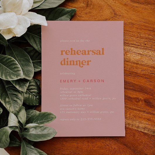 Invitation Été rétro | Dîner de répétition rose et orange