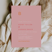 Invitation Été rétro | Mariage de monogrammes rose et orange