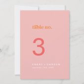 Invitation Été rétro | Numéros de tableau Mariage rose orange (Devant)