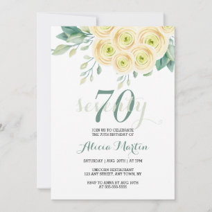 Invitation Été Rose blanche Flora Vert 70e anniversaire