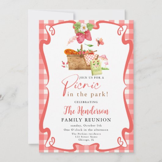 Invitation Été rouge Fun Pique-nique dans la réunion familial (Devant)