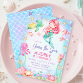 Invitation Été Sirène à cheveux rouges sous la mer Anniversai