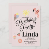 Invitation Eté Thème Anniversaire Main Dessinée Doodles (Devant / Derrière)