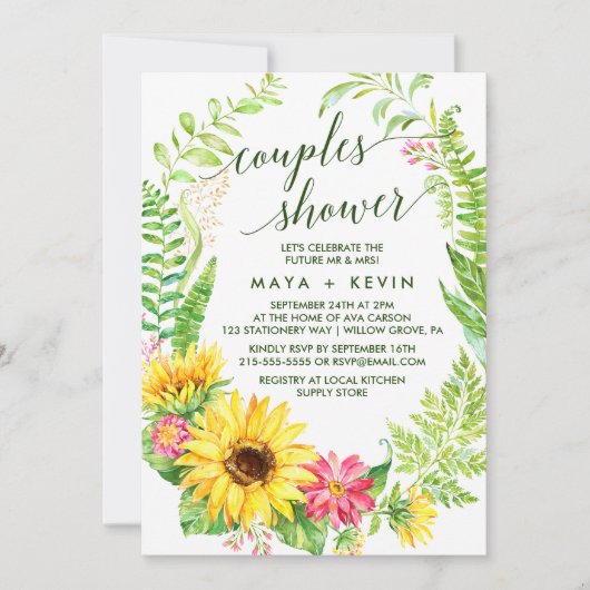 Invitation Été Tournesol courge Couples Douche (Devant)