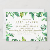 Invitation Été tropical| Baby shower Feuilles d'aquarelle (Devant)