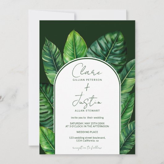 Invitation Été Tropical foncé Vert Mariage Photo (Devant)