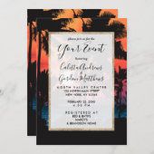 Invitation Été Tropical Pink Orange Palm Trees coucher du sol (Devant / Derrière)