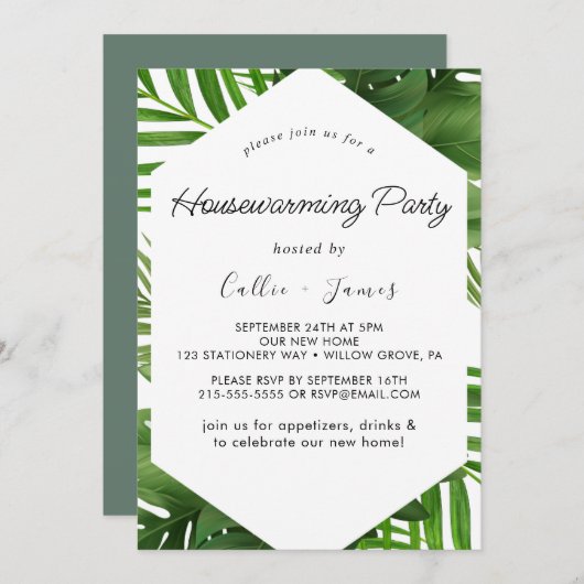 Invitation Été Vert Diamond Wreath Fête de réchauffement dome (Devant / Derrière)