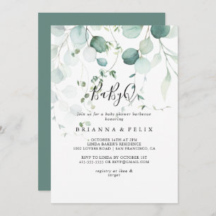 Invitation Été Vert Eucalyptus BabyQ Baby shower Barbecue